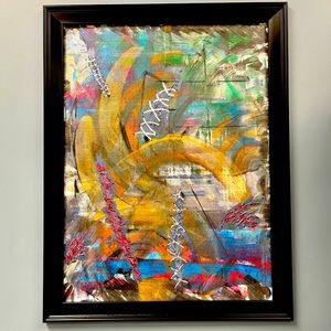 16 in. X 20 in. painting, mixed media, framed